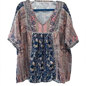 MISSLOOK Women's Colorful Floral V Neck Short Sleeve Blouse Size 3XL